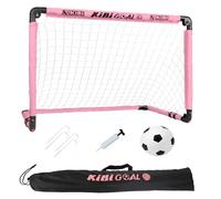 KiBiGOAL Portería de fútbol rosa para niños de 35 x 23 pulgadas + juego de fútbol de 15 cm, porterías plegables pequeñas para niños pequeños, mini porterías para el jardín/interior/exterior