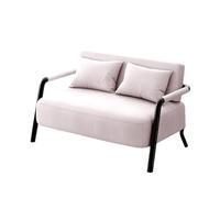 KIBONCY 2 Seater Linen Fabric Loveseat Sofa, Black Metal Frame Small Double Couch for Apartment Bedroom Compact Living Room Furniture(E,65cm)