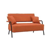 KIBONCY 2 Seater Linen Fabric Loveseat Sofa, Black Metal Frame Small Double Couch for Apartment Bedroom Compact Living Room Furniture(F,105cm)