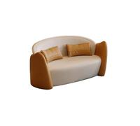 KIBONCY 2-Seater Loveseat Curved Sofa, Stylish Faux Leather Couch for Small Space, Bedroom, Studio, with Throw Pillows(E)