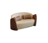 KIBONCY 2-Seater Loveseat Curved Sofa, Stylish Faux Leather Couch for Small Space, Bedroom, Studio, with Throw Pillows(F)