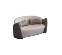 KIBONCY 2-Seater Loveseat Curved Sofa, Stylish Faux Leather Couch for Small Space, Bedroom, Studio, with Throw Pillows(D)