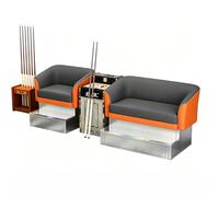 KIBONCY 3-Person Billiard Lounge Spectator Chair Set, Single & Double Pool Viewing Sofa Storage Foot Cabinet for Home Basement Room(A)