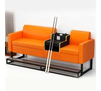 KIBONCY 3 Person Billiard Spectator Chair Set, PU Leather Pool Table Viewing Sofa with Charging Socket Cup Holder Cue Storage for Snooker Hall Game Room(A)