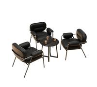 KIBONCY 3-Piece Conversation Set with Round Table - Mid-Century Accent Chair, Leatherette Upholstered Chairs with Iron Frame Modern Seating for Café(2)