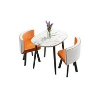 KIBONCY 3-Piece Faux Marble Bistro Set, Oval Table with Upholstered Chairs, Stain-Resistant Leather, for Living(G)