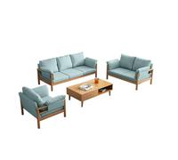 KIBONCY 3-Piece Linen Sofa Set, Modern Wood Frame Couch with Removable Cushions Nordic Style Living Room, Wooden Fabric with Coffee Table(E)
