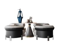 KIBONCY 3-Piece Modern Conversation Set, Faux Leather and Fabric Accent Chair with Pedestal Table, Compact Seating Group for Small Spaces(E-80cm)