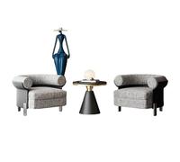 KIBONCY 3-Piece Modern Conversation Set, Faux Leather and Fabric Accent Chair with Pedestal Table, Compact Seating Group for Small Spaces(A)