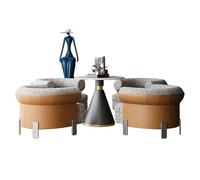 KIBONCY 3-Piece Modern Conversation Set, Faux Leather and Fabric Accent Chair with Pedestal Table, Compact Seating Group for Small Spaces(G-70cm)