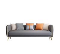 KIBONCY 3-Seater Leather Upholstered Sofa, Modern,Living Room Couch with Gold Trim & Plush Pillows,for Bedroom, Office(F,124cm)