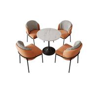 KIBONCY 5-Piece Dining Table Set, Round Marble Top with 4 Houndstooth Fabric Chairs for Small Kitchen(B,80cm)