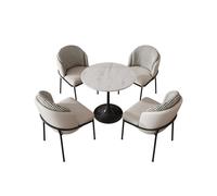 KIBONCY 5-Piece Dining Table Set, Round Marble Top with 4 Houndstooth Fabric Chairs for Small Kitchen(A,60cm)