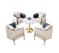 KIBONCY 5-Piece Modern Conversation Set, Lounge Furniture, Round Marble Top Table with 4 Quilted Faux Leather Chairs(A,80cm)