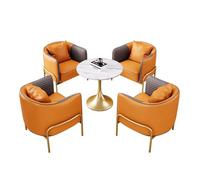 KIBONCY 5-Piece Modern Conversation Set, Lounge Furniture, Round Marble Top Table with 4 Quilted Faux Leather Chairs(B,60cm)