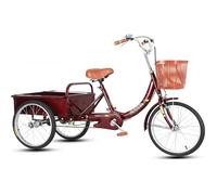 KIBONCY Adult Pedal Tricycle with Large Rear Cargo Bucket, High Carbon Steel Frame,Front & Rear Safety Brakes, 3-Wheel Bike for Seniors, Shopping & Daily Use(Red)