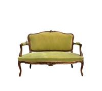 KIBONCY Art Deco Wooden Bench, Soft Velvet Upholstered Seat with Scalloped Backrest, Solid Wood Accent Sofa for Bedroom Living Room