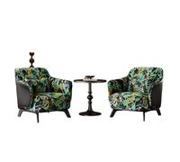 KIBONCY Artistic Print 3-Piece Chat Set, Faux Leather Accent Chair Pair with Pedestal Table Mid-Century Modern Seating for Home Decor(D,70cm)