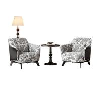 KIBONCY Artistic Print 3-Piece Chat Set, Faux Leather Accent Chair Pair with Pedestal Table Mid-Century Modern Seating for Home Decor(A,70cm)