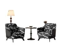 KIBONCY Artistic Print 3-Piece Chat Set, Faux Leather Accent Chair Pair with Pedestal Table Mid-Century Modern Seating for Home Decor(B,60cm)