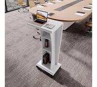 KIBONCY Atril de Madera con Almacenamiento, Escritorio, Orificios for Cables Integrados, púlpito móvil for conferencias, presentaciones en Iglesias y oficinas.(White,with Wheel)