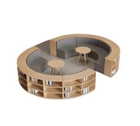 KIBONCY Biblioteca Creativa Juego De Sofás con Estantería Curva, Banco De Lectura Modular De Madera, Estante, Muebles Combinados For La Escuela, El Aula, El Centro De Aprendizaje Comunitario(C7)