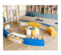 KIBONCY Biblioteca En Forma De S Sala Lectura Escolar Estantería Madera Maciza Combinada Arco, Recepción Simple Y Única, Sofá, Isla Libros(M)