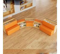 KIBONCY Biblioteca En Forma De S Sala Lectura Escolar Estantería Madera Maciza Combinada Arco, Recepción Simple Y Única, Sofá, Isla Libros(E)