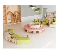 KIBONCY Biblioteca En Forma De S Sala Lectura Escolar Estantería Madera Maciza Combinada Arco, Recepción Simple Y Única, Sofá, Isla Libros(Q)