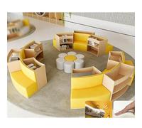 KIBONCY Biblioteca En Forma De S Sala Lectura Escolar Estantería Madera Maciza Combinada Arco, Recepción Simple Y Única, Sofá, Isla Libros(P)