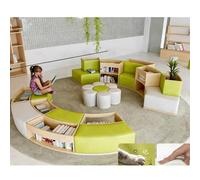 KIBONCY Biblioteca En Forma De S Sala Lectura Escolar Estantería Madera Maciza Combinada Arco, Recepción Simple Y Única, Sofá, Isla Libros(N)