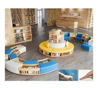 KIBONCY Biblioteca En Forma De S Sala Lectura Escolar Estantería Madera Maciza Combinada Arco, Recepción Simple Y Única, Sofá, Isla Libros(S)