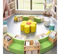 KIBONCY Biblioteca Sofá Combinado En Forma De Arco, Librería De Madera Maciza, Sofá Simple De Forma Irregular for Jardín De Infantes, Estante De Almacenamiento Creativo(B)