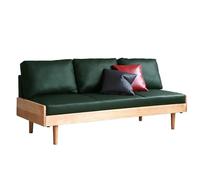 KIBONCY Black Faux Leather Small Office Couch Loveseat Sofa with Wood Arms,Mid Century Modern Love Seat Sofas for Living Room Bedroom(C,75x80x82cm)