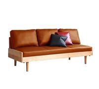 KIBONCY Black Faux Leather Small Office Couch Loveseat Sofa with Wood Arms,Mid Century Modern Love Seat Sofas for Living Room Bedroom(B,150x80x82cm)