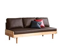 KIBONCY Black Faux Leather Small Office Couch Loveseat Sofa with Wood Arms,Mid Century Modern Love Seat Sofas for Living Room Bedroom(D,75x80x82cm)