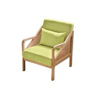 KIBONCY Boho Rattan & Wood Accent Chair, Upholstered Fabric Armchair Mid Century Modern for Living Room Bedroom(A,65cm)
