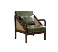 KIBONCY Boho Rattan & Wood Accent Chair, Upholstered Fabric Armchair Mid Century Modern for Living Room Bedroom(D,180cm)