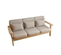 KIBONCY Breathable Linen Upholstered Sofa, 3-Seater Solid Wood Frame Couch with Lumbar Pillows for Living Room(E)