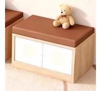KIBONCY Closed Sliding Cabinet Storage Ottoman Bench with Soft Padded Top, Natural Wood Shoe Changing for Kids Playroom & Nursery Closet(A,80x40x40cm)