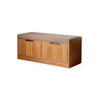 KIBONCY Closed Sliding Cabinet Storage Ottoman Bench with Soft Padded Top, Natural Wood Shoe Changing for Kids Playroom & Nursery Closet(B,120x40x40cm)