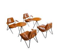 KIBONCY Coffee Shop Table and Chair Sets,Accent, PU Leather Living Room Minimalist Luxury Wrought Iron Balcony(5)