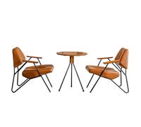 KIBONCY Coffee Shop Table and Chair Sets,Accent, PU Leather Living Room Minimalist Luxury Wrought Iron Balcony(3)