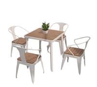 KIBONCY Conjunto Bistrô Exterior 4 Piezas, Mesa Redonda Impermeable Tablero de Madera & Sillones Metálicos, Muebles Terraza Antióxido Montaje Sencillo para Balcón Jardín(A,Diameter100 Six Chairs)
