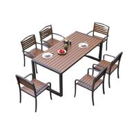 KIBONCY Conjunto de Mesa y Sillas de Jardín Aluminio Madera-Plástico Resistente a la Intemperie(Long Table Six C Chairs)