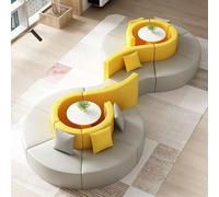 KIBONCY Conjunto Minimalista de sofá y Mesa curvos - Tapizado en Piel auténtica for oficinas Modernas, vestíbulos de hoteles y Salas de Descanso Creativas(D)