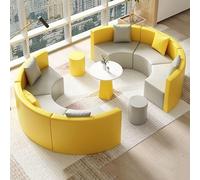 KIBONCY Conjunto Moderno de sofá biplaza Redondo de Cuero y Mesa de Centro - Diseño Curvo for vestíbulos de oficinas, recepciones, Salones y Salas de Espera(D)