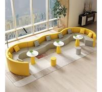 KIBONCY Conjunto Moderno de sofá biplaza Redondo de Cuero y Mesa de Centro - Diseño Curvo for vestíbulos de oficinas, recepciones, Salones y Salas de Espera(B)