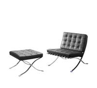 KIBONCY Contemporary Tufted Leather Chair with Matching Ottoman, Polished Stainless-Steel Frame Single Lounge, Accent for Living Room(D)