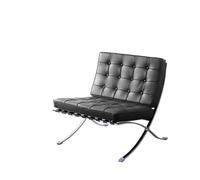 KIBONCY Contemporary Tufted Leather Chair with Matching Ottoman, Polished Stainless-Steel Frame Single Lounge, Accent for Living Room(A)
